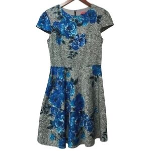 Betsey Johnson Women's Fit & Flare Heather Gray Blue Floral lined Dress